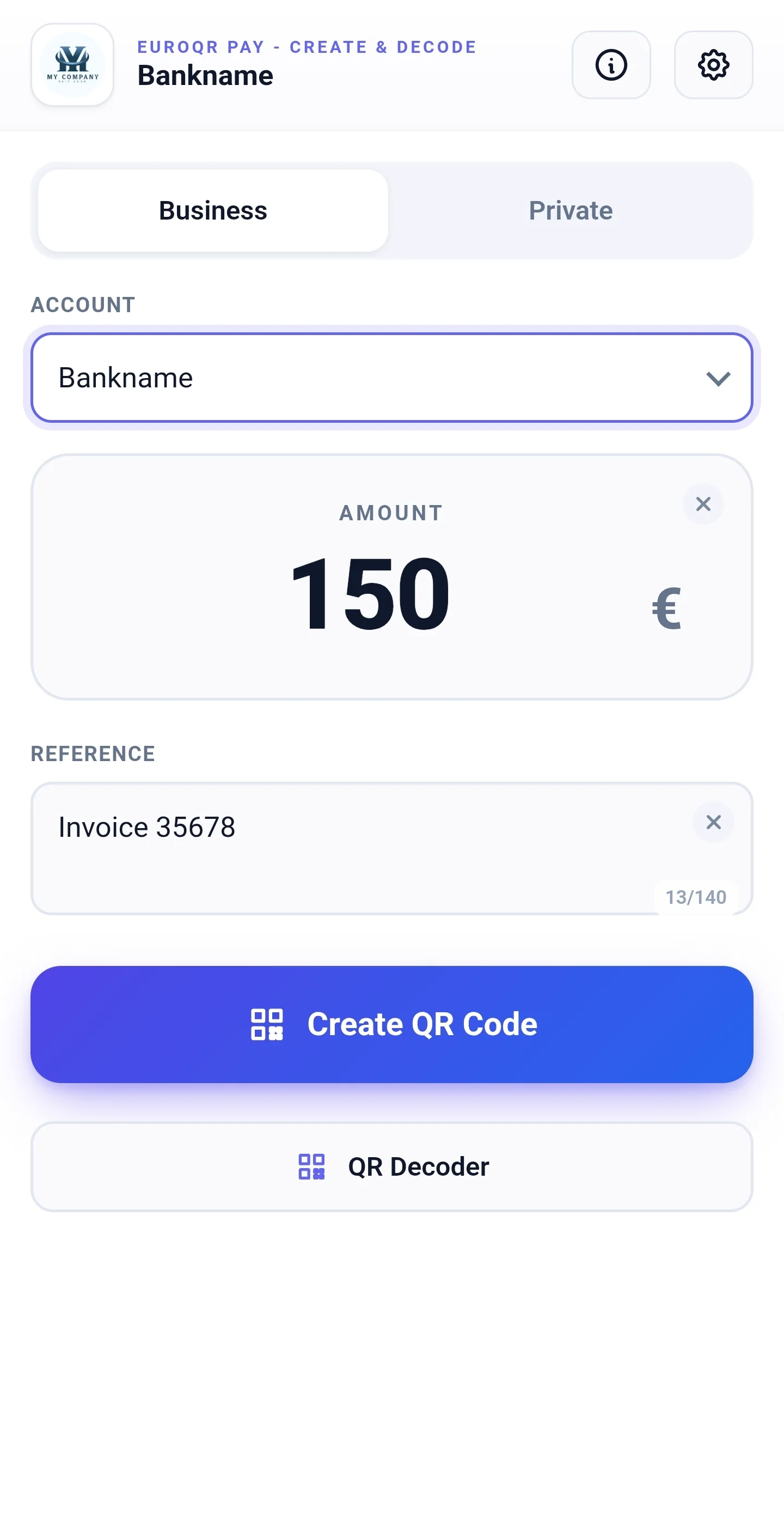 EuroQR Pay – Input view