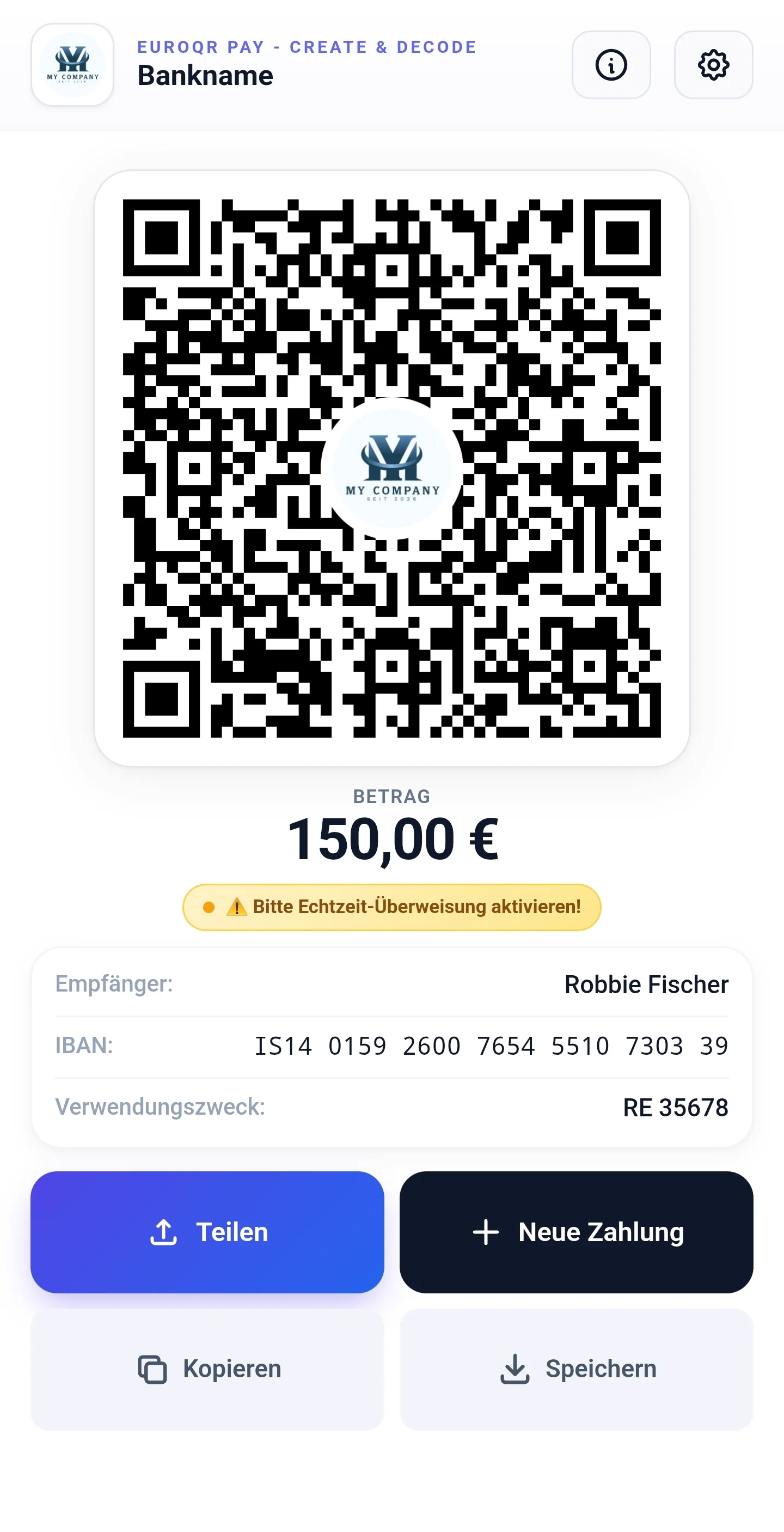 EuroQR Pay – QR-Code-Ergebnis