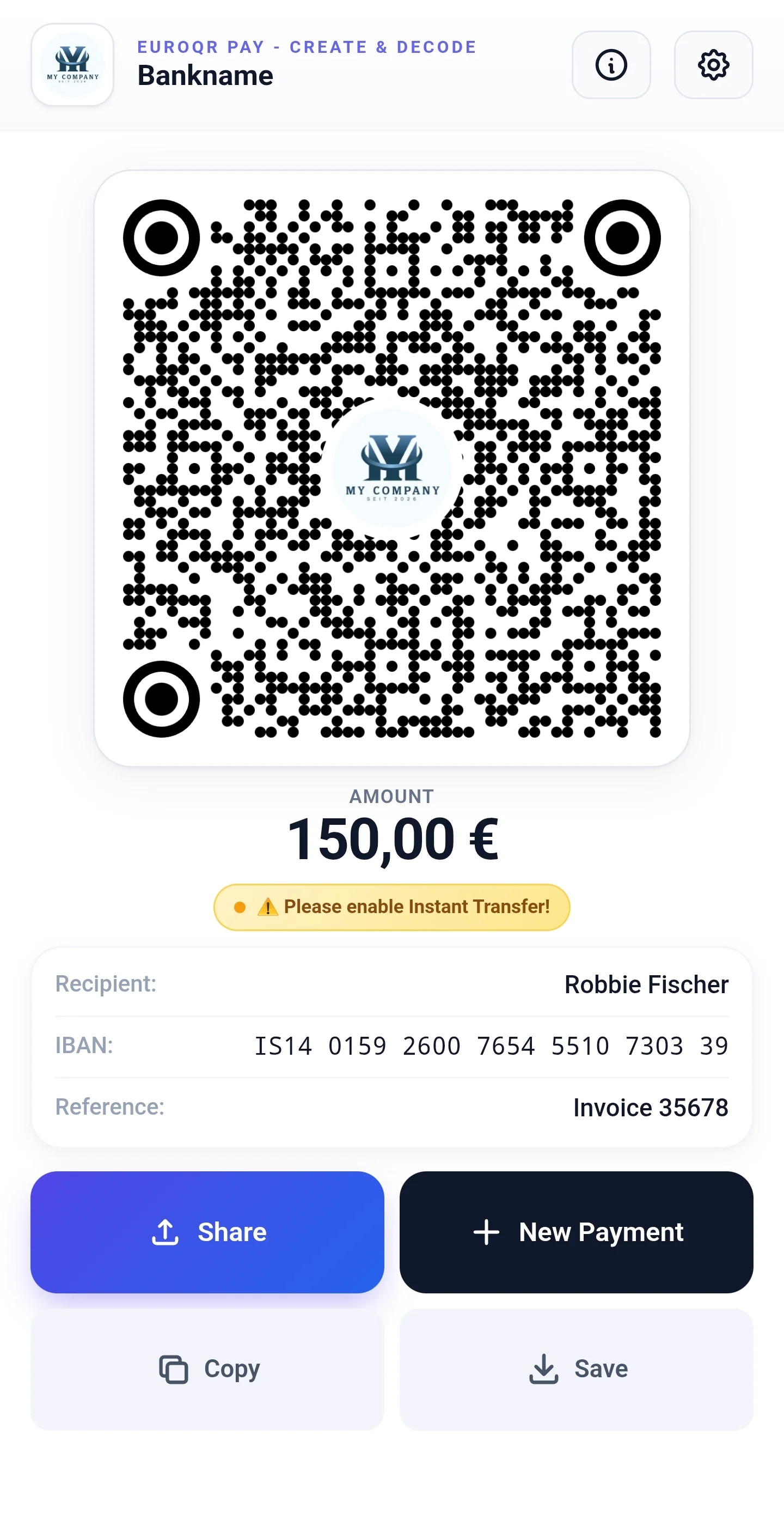 EuroQR Pay – QR result